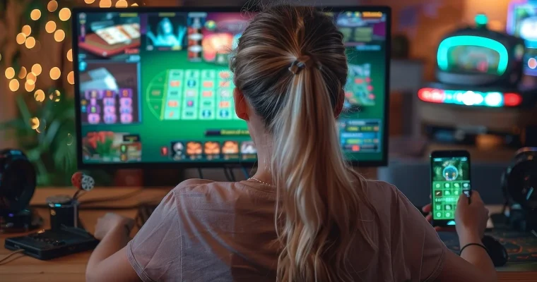Woman playing online casino